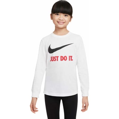 Nike Kinder-T-shirt met lange mouwen en 'Just Do It'-swoosh (Wit)