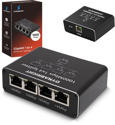 DynaBright Internet Splitter - 4 Poorten – Netwerk Switch – Tot 1000Mbps - Ethernet splitter – RJ45, CAT5 t/m CAT8 - Netwerk Splitter