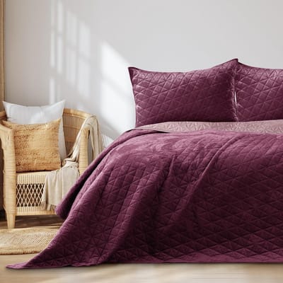 Famanu - Velvet sprei 240x260 cm paars lila, luxe fluwelen bedsprei met satijnlook