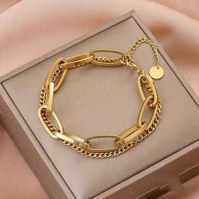Mode dubbellaags roestvrijstalen schakelarmband voor dames Prachtige gouden armband sieraden goud