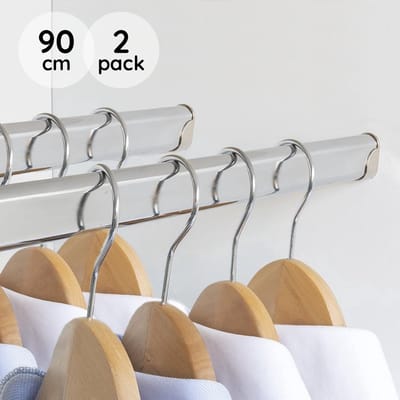 Eleganca Kledingstang - 90 cm - 2 Stuks - Kledingroede - Garderobestang - Metaal - Inclusief kastroededragers en Schroeven - Chroom
