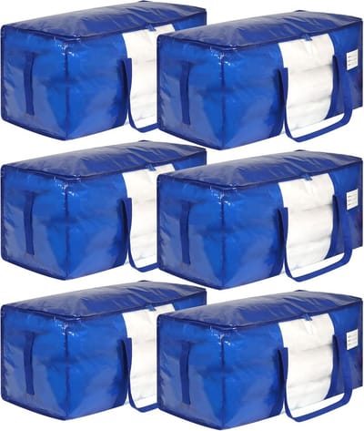 6 Blauwe Zware Verhuiszakken 29x14x14 inch - Grote Opbergzakken met Deksel - Verhuisboxen voor Opslag Reizen Kamperen
