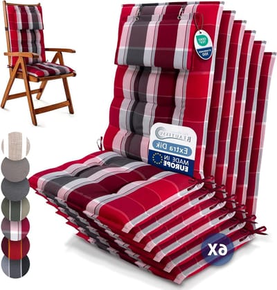 Hoge Rugleuning Kussens - Tuinstoelkussens Set - Comfortabel Zitten - 8cm Dikke Vulling - 120x50 cm - Rood Antraciet Gestreept