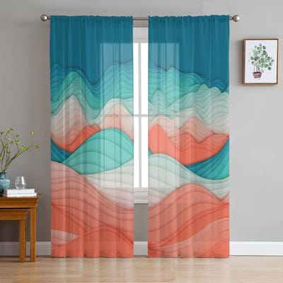 Verloop Geometrie Berg Abstract Voile Transparante Gordijnen Woonkamer Raam Tule Gordijn Keuken Slaapkamer Gordijnen Huisdecoratie 135W x 114H(cm) blue