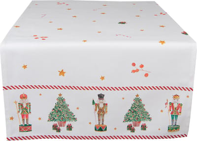 Clayre & Eef Tafelloper Kerst 50x140 cm Wit Rood Katoen Notenkrakers