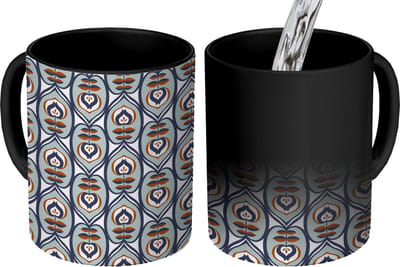 Magische Mok - Foto op Warmte Mokken - Koffiemok - Retro - Bloem - Patronen - Magic Mok - Beker - 350 ML - Theemok