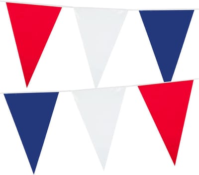 Holland rood wit blauw plastic groot formaat vlaggetjes/vlaggenlijnen van 10 meter. Koningsdag/supporters feestartikelen