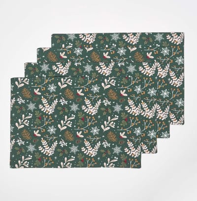Homescapes Kerstplacemat Kerstbos, Groen, Set van 4