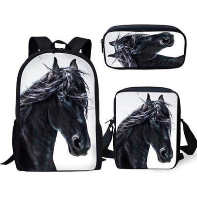 Klassiek Populair Fries Paard 3D Print 3 stuks/Set leerling Schooltassen Laptop Dagrugzak Rugzak Schuin gedragen schoudertas Etui