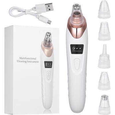 5 in 1 Blackhead Remover Electric Blackhead Suction Device LCD Display with 5 Pimple Zit Comedone 1 set remover white