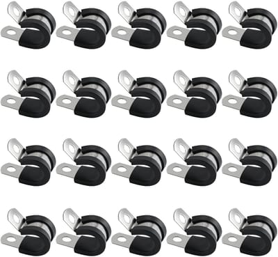 SnelShoppen - 20 Stuks R-vormige Rubber Demping Roestvrijstalen Klemmen, Kabelpluggen en P-klem Slangklemmen, Rubber Coated, Duurzaam en Corrosiebeste