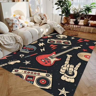 Tapijt met gitaarthema voor woonkamer slaapkamers groot flanellen gebiedskleed voor drumstelkamer antislip vloermat wasbaar 40x60cm