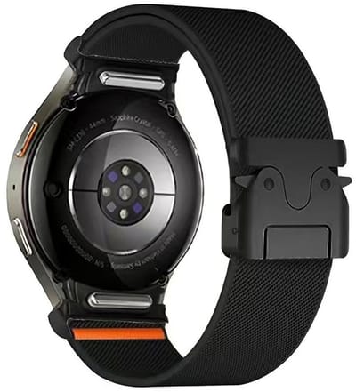 Nylon bandje - geschikt voor Samsung Galaxy Watch 7 (40 & 44mm) / Watch 6 (Classic) / Watch 5 (Pro) / Watch 4 (Classic) / Watch FE - parachute sluiting - zwart