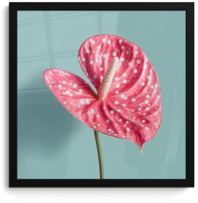 Poster in lijst - Fotolijst 40x40 cm - Posters - Blad - Anthurium - Stippen - Roze - Posterlijst zwart - Decoratie - Wanddecoratie woonkamer - Muurdecoratie slaapkamer