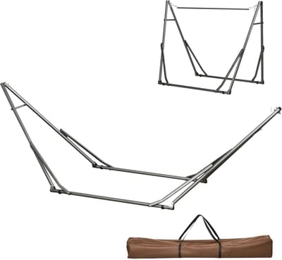 2-in-1 Hangmatstandaard voor Hangmatten - Wasdroogrek - Hangmat Standaard - Extra Stabiel Frame - Opvouwbare - tot 120 kg - voor Buiten & Binnen, Tuin, Balkon - Staal - 290 x 92 x 88 cm - Zwart