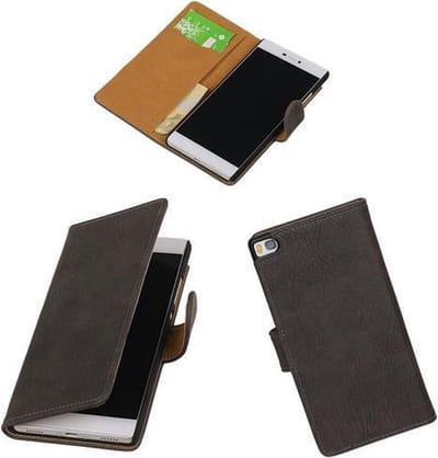 Huawei P8 Bark Booktype Wallet Hoesje Grijs