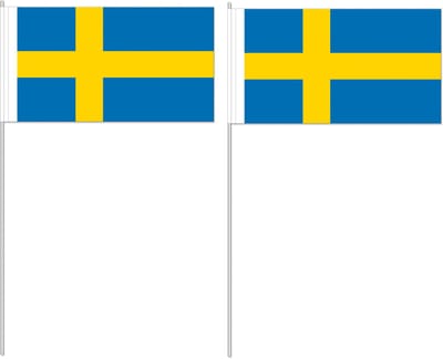 Zwaaivlaggetje Zweden - 50x - 12 x 24 cm - stokje 40 cm - Zweedse versiering - handvlag - vlaggetje