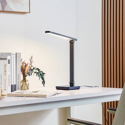 Lindby LED bureaulamp Rylas, zwart, USB, CCT