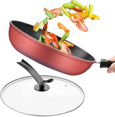 Koekenpan - Koekenpan met deksel - Ontbijt Snacks Bereiden - Sneeuwvlokpatroon Oppervlak - 26 cm - Zwart
