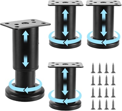 Dailygoods- Meubelpoten Verstelbaar - Zwart - Tafelpoten Set van 4 - Hoogte 8-12 cm - Ø 40 mm - Roestbescherming