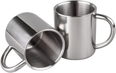 Set van 2 Dubbelwandige RVS Koffiekopjes met Handvat - Isolerende Reiscups voor Warm en Koud Drankjes, Ideaal voor Camping en Thuisgebruik