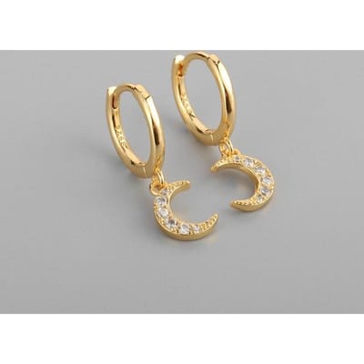 925 Sterling Zilver Maan CZ Hoepel Oorbellen voor Vrouwen Delicaat Klein Oorbel Oorbel Piercing Sieraden beige