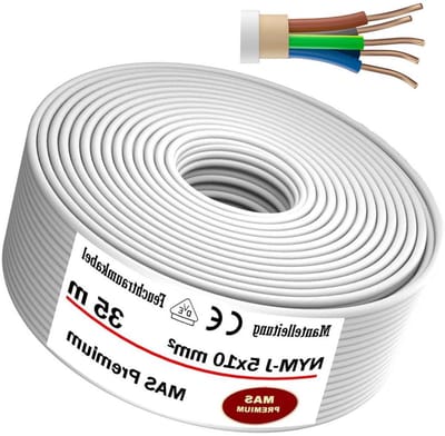 Mantelkabel NYM-J - Stroomkabel Vochtige Ruimtes - Vaste Elektrische Installatie - 5x10mm² Koperen Geleiders - 35 Meter - Grijs