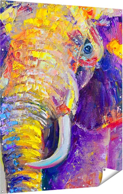 Gards Tuinposter Olifant van Olieverf - Kleur - Abstract - 120x160 cm - Tuindoek - Tuindecoratie - Wanddecoratie buiten - Tuinschilderij