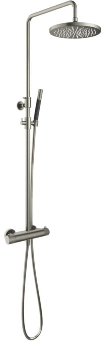 Hotbath Cobber X - Stortdoucheset - 300 mm Hoofddouche - 360 mm Hartafstand - Glijstang - Staafmodel Handdouche - Geborsteld Nikkel - Opbouw - 1/2 Inch Aansluiting