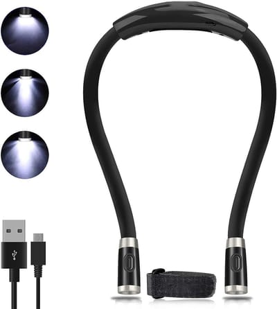 VIN® Oplaadbare Neklamp – leeslamp met 16 brand uren – Leeslampje voor boek met 3 oogbeschermingsmodi – bedlamp – Zwart