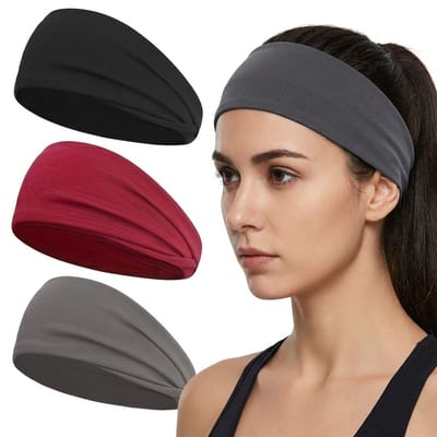 Zwart rode grijze sport hoofdband set voor dames en heren – 3 delige elastische haarband set met brede textiel band – minimalistische sport hoofdbanden voor hardlopen, yoga, fitness en training