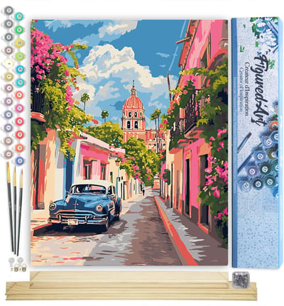 Figured'Art Schilderen op Nummer Volwassenen canvas Klassieke Auto in Mexico-Stad - Handwerk acrylverf Kit DIY Compleet - 40x50cm met DIY houten lijst