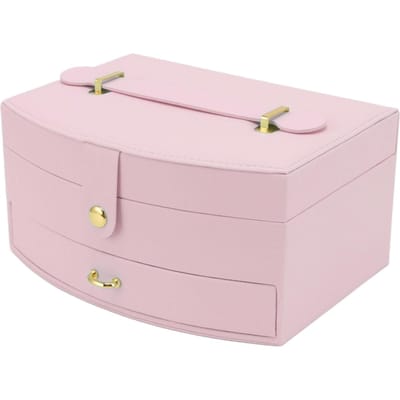 Boîte à Bijoux de Voyage Portable 2 Couches en Cuir PU Rangement Bijoux Support Boîte avec Fermoir et Poignée pour Boucles d'Oreilles Collier rose