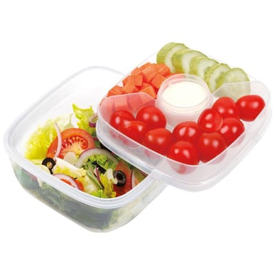 Lock&Lock Salade Lunchbox to go - Saladebox - 950 ml - Met Vakjes - Lekvrij - BPA vrij - PFAS vrij - Lunchbox - Bentobox - Snackbox - Salade bakjes - Salade to go - Lunchtrommel - Volwassenen en Kinderen - Transparant