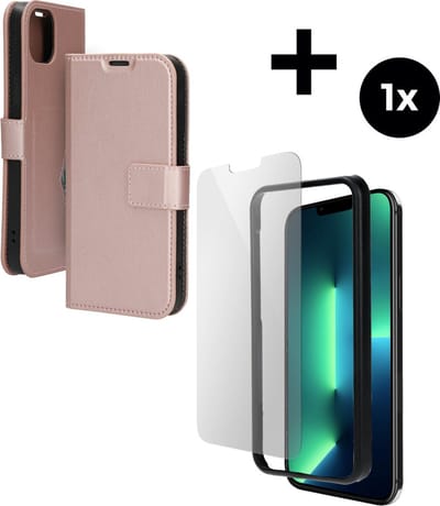 Mobiparts Classic Wallet hoesje geschikt voor Apple iPhone 14 Plus met 1 Screenprotector van Gehard Glas - Roze