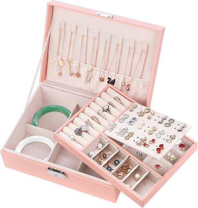 Sieradendoosje voor dames - Dubbel-laags sieradenopbergdoos met afsluitbare organizer