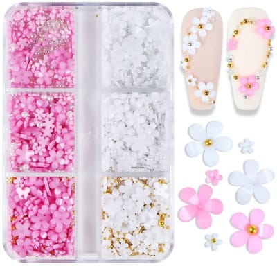 Dailygoods - 3D Bloemen en Parels Nail-Art Bedels Set