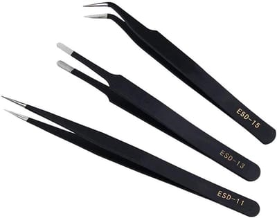 3-delige Precisie ESD Pinzetten Set - RVS Anti-Statische Pinzetten voor Wimperextensions, Ambacht, Sieraden en Elektronica