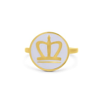 New Bling 9LA-20029-48 Zilveren Ring met Kroontje - Kroon - 12mm Doorsnee - Emaille - Wit - Maat 48 - Zilver - Verguld/Goud op Zilver