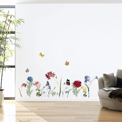 Muurstickers - BLOEMEN IN DE TUIN - transparante zelfklevende achtergrond - 100x180cm