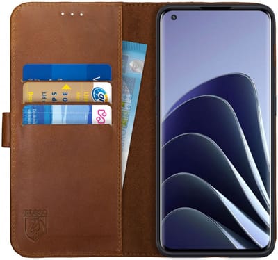 Rosso Deluxe Echt Leer Book Case Hoesje Geschikt voor OnePlus 10 Pro | Ruimte voor drie pasjes | Portemonnee Book Case | Met Pasjeshouder | Bruin
