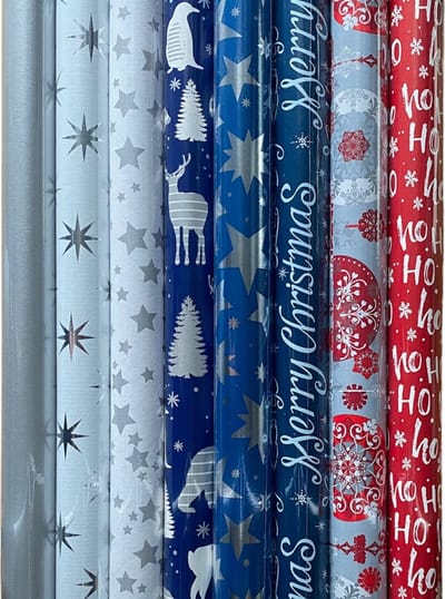 FESTIVE GIFTS Inpakpapier - Cadeaupapier - 200 x 70cm - 8 rollen - Kerst - Luxe - Luxe Cadeauverpakking (ontwerp/kleur)