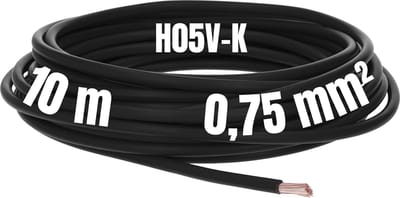 Kalitec 10 meter H05V-K 0,75 mm² zwarte bedradingskabel I kernkabel I PVC enkeladerig I meeraderig 0,75mm2 I bedrading fijnaderig I enkele kabel I kabel massief I schakeldraad vlamvertragend