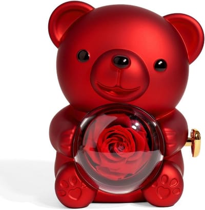 Rozen Beer Doos - Eeuwig Boeket - Cadeau Geven - Met Sieraden Opbergvak - 16 cm Hoog - Rood