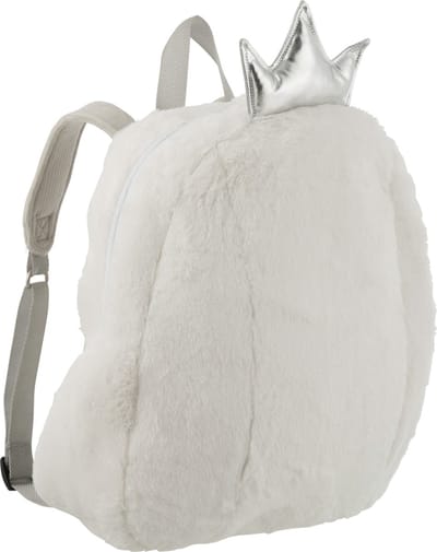 J-Line Rugzakje Kroontje 28x7x34cm - Pluche Wit/Grijs/Zilver
