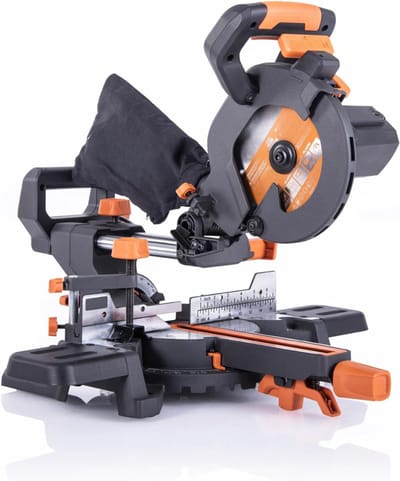 TIM® Afkortzaag Met Trekfunctie – 185 mm Afkortzaag En Verstekzaag Met Lasergeleiding - Met Onderstel - Elektrische Zaag incl, Universeel Mes - 45° afstand, 50° verstek - Zwart - 45cm x 44cm x 32cm