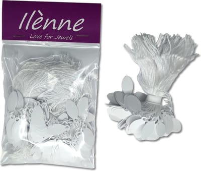 Ilènne - Kleine prijskaartjes met koord - 11x24 mm ovaal - 200 stuks - Wit - prijslabels