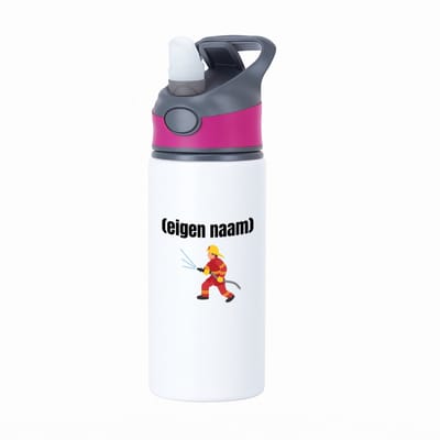Hacebo® - brandweerman waterfles met rietje roze - Brandweer - iemand die werkt bij de brandweer - met eigen naam - leuk cadeau voor iemand die bij de brandweer werkt - cadeau - kado - water fles - 650ML