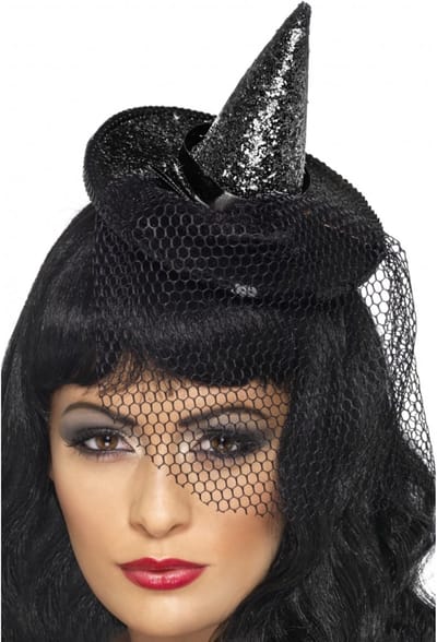 Smiffy's Halloween heksenhoed - op diadeem/haarband - zwart - glitter - one size - meisjes/dames