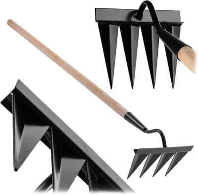 Onkruidhak met tanden - Tuinhak schoffel - Tuinonderhoud wieden - Corrosiebestendig koolstofstaal - Met houten steel - Zwart